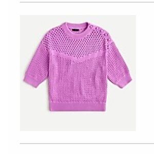 Jcrew Elbow-sleeve sweater with crocheted shoulder buttons. Vibrant Grape.  L